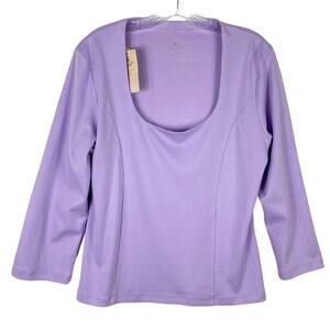 SPIRIT OF THE ANDES Top L Lilac Scoop Neck 3/4 Sleeve Stretch Pima Cotton Peru